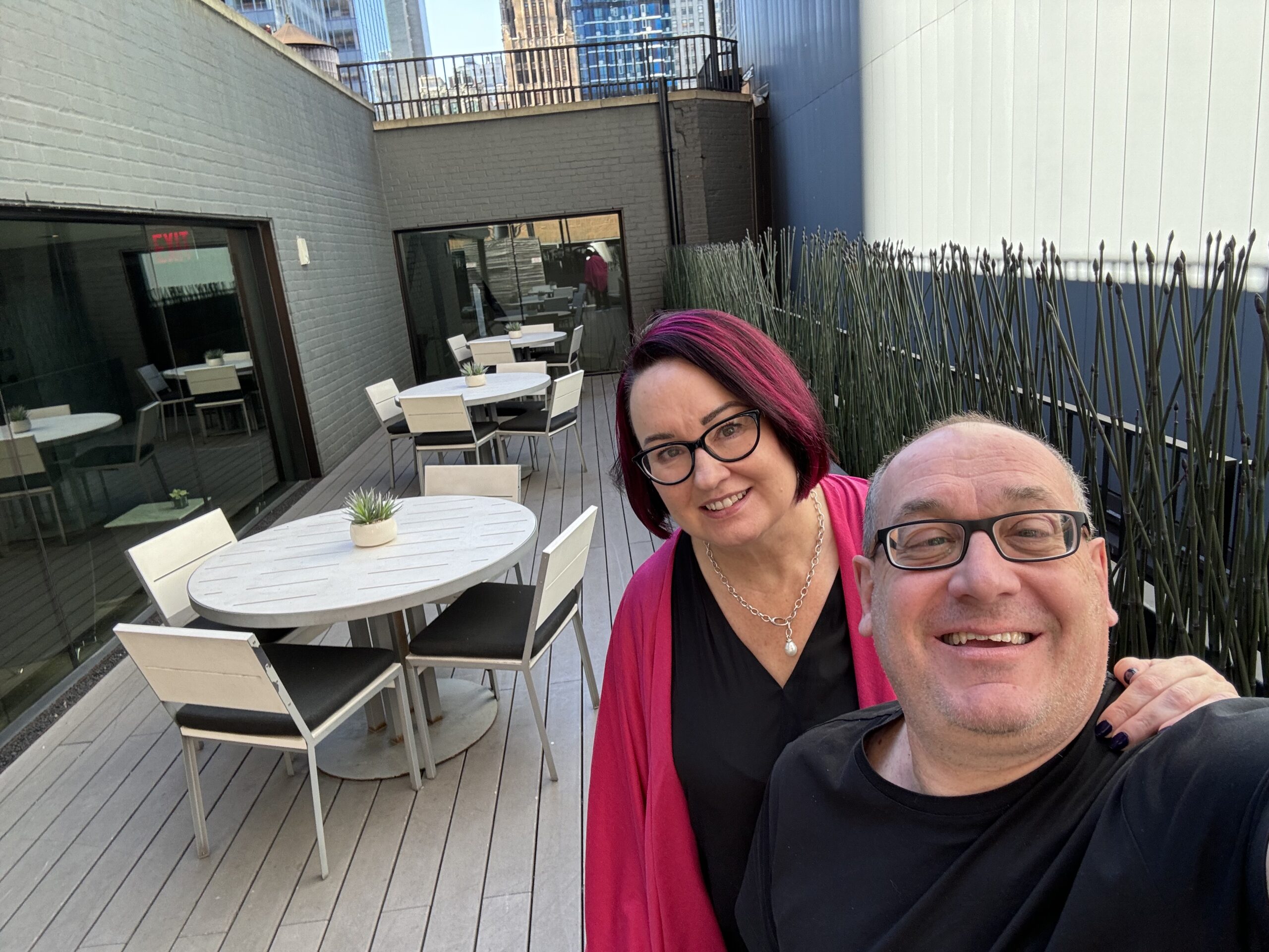 Michale and Mardi on the rooftop at their hotel in New York